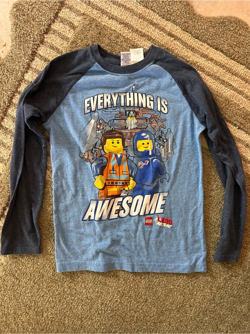 Lego Light Blue and Navy 'Everything Is Awesome' Long Sleeve Tee